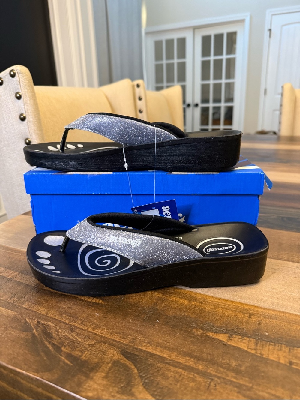 Aerosoles Silver Glitter Wedge Flip Flops - Women's Comfort Sandals